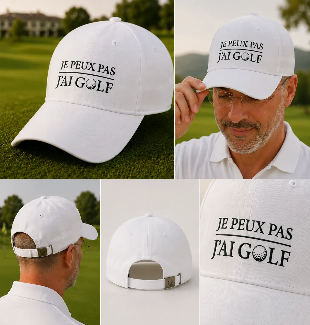 Casquette de golf premium JPJG brodée, blanc et vert forest