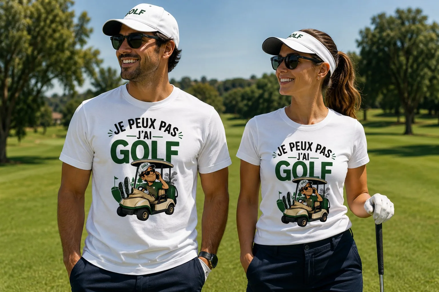 T-shirt Je Peux Pas J’Ai Golf, coton bio, unisexe, blanc